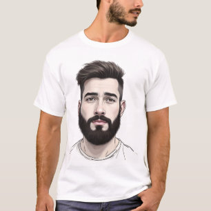 Man med skägg porträtt ritning t shirt