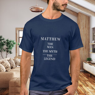 Man myt legend namn blå t shirt