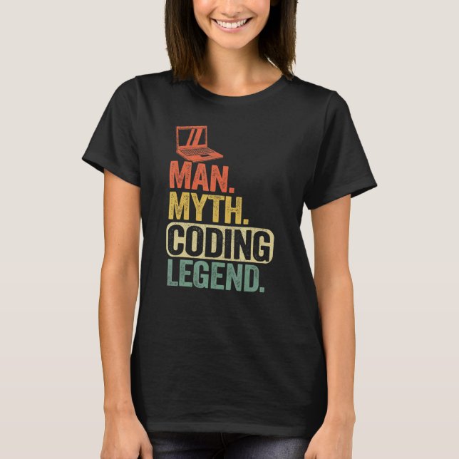 Man Myth Coding Legend Coder Pappa Geek Computer P T Shirt (Framsida)