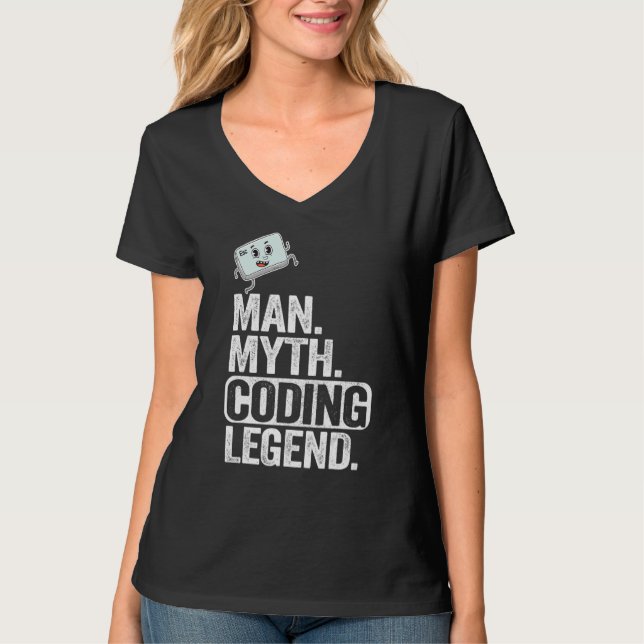 Man Myth Coding Legend Coder Pappa Geek Computer P T Shirt (Framsida)