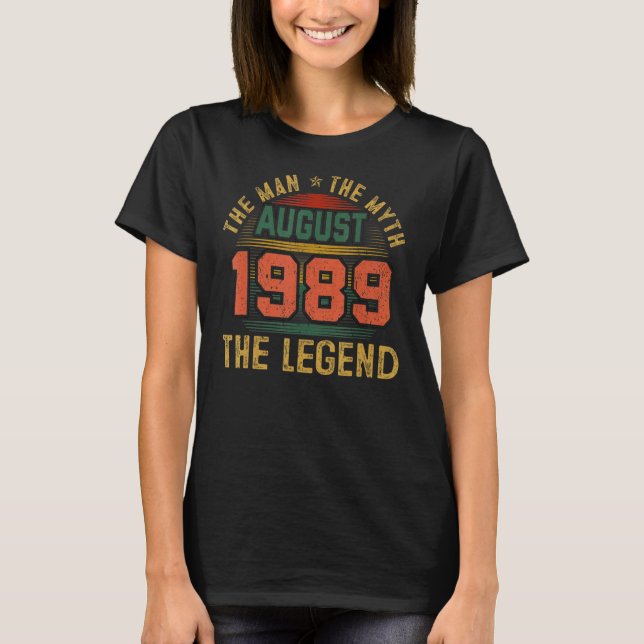 Man Myth Legend August 1989 33 Birthday 33 Year T Shirt (Framsida)