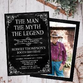 Man Myth Legend Black Surprise 100 Birthday Photo Inbjudningar