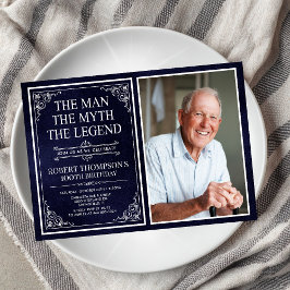 Man Myth Legend Blue 100th Birthday Photo Inbjudningar