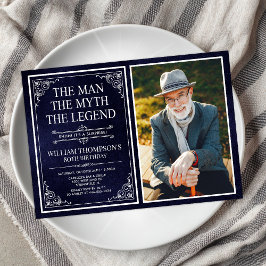 Man Myth Legend Blue Surprise 80 Birthday Photo Inbjudningar