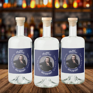 Man myth legend fotoblå vit födelsedagsfest spritflaskor etikett