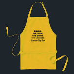 Man Myth Legend Funny Pappa-citat Förkläde<br><div class="desc">Överraskad farfar med den här mannen Myth Legend Funny Pappa Vuxen Apron. Det är designat med det humoristiska ordspråket "pappa the man the myth the legend" följt av "underbarare kock nånsin" i fet svart typografi. Gör en underbar presentidé för en morfar som kärlek ska grilla och laga mat.</div>