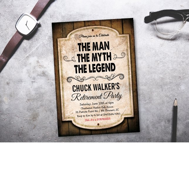 Man Myth Legend Pension inbjudan (Skapare uppladdad)