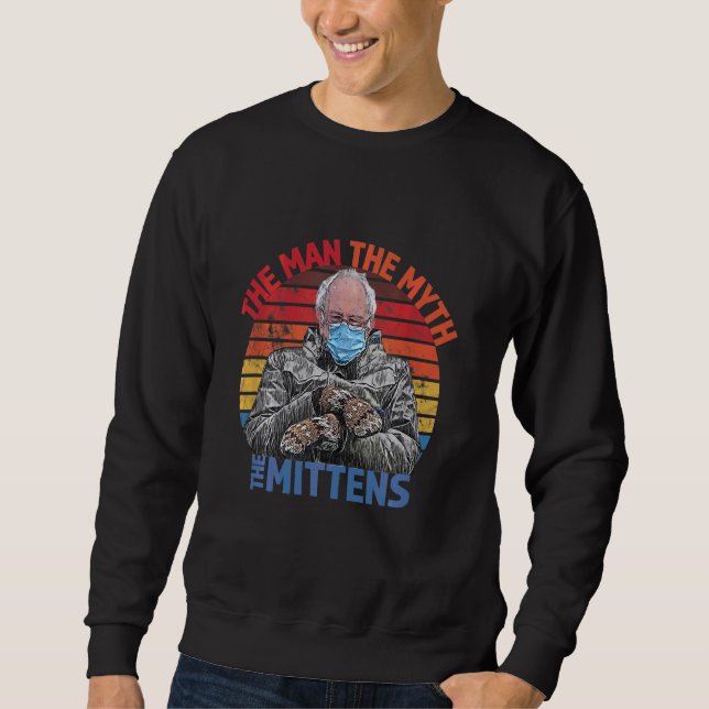 Man Myth Mittens Funny Inauguration Bernie Sanders Lång Ärmad Tröja (Framsida)