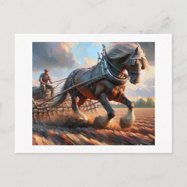 Man och Horse Plowing Vykort (Framsida)