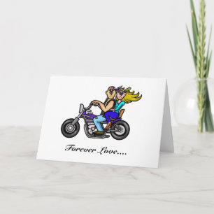Man och kvinna på motorcykel gratulationskort kort