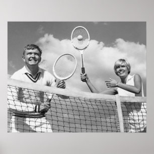 Man och kvinna som leker tennis poster