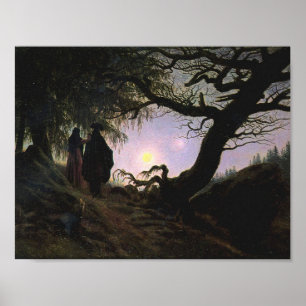 Man och kvinna som sammanställer Måne (Friedrich) Poster