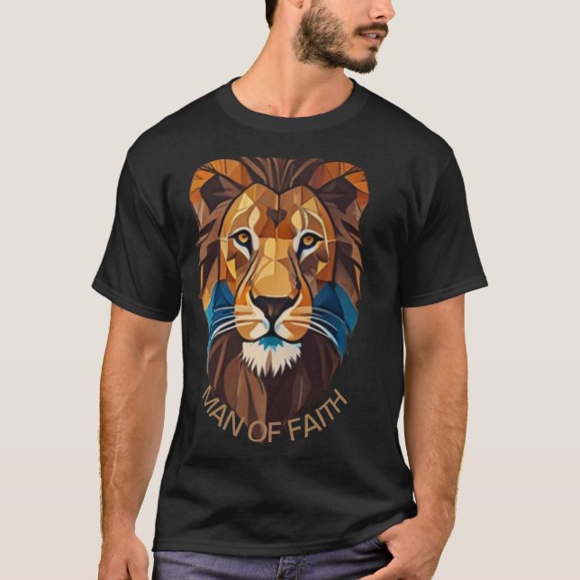 "Man of Faith Lion T-Shirt – Bold Christian Graphi (Framsida)