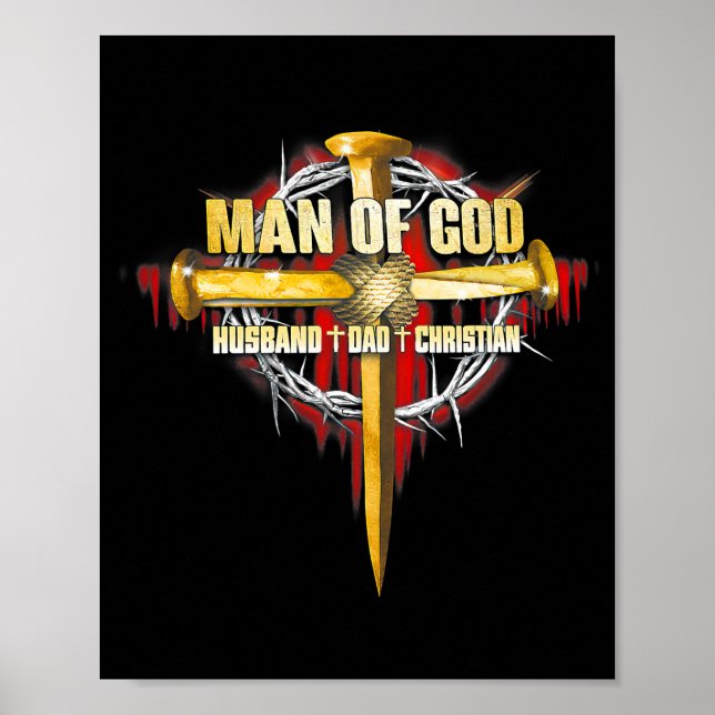 Man Of God Husband Dad Christian Jesus Apparel Poster (Framsidan)