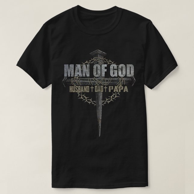 Man of God Husband Dad Papa Christian Cross Father T Shirt (Design framsida)