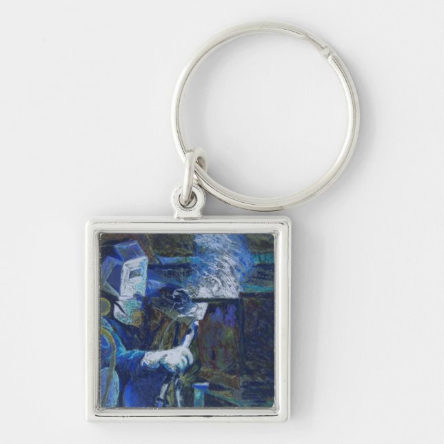 Man på arbete fyrkantig silverfärgad nyckelring (Framsidan)