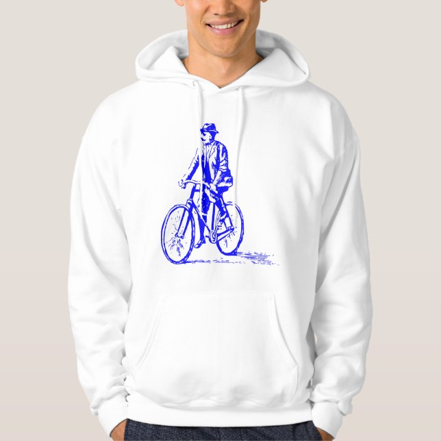 Man på en Bike - Blue Sweatshirt Med Luva (Framsida)