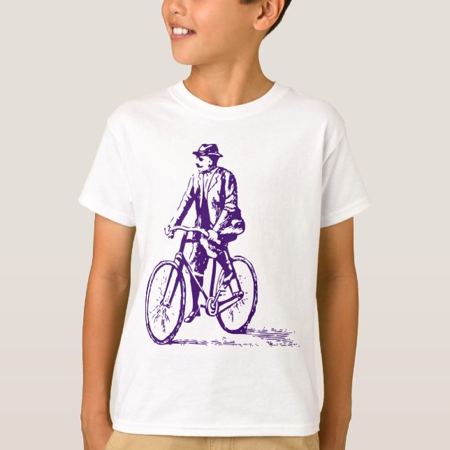 Man på en bike - djup Lila T-shirt (Framsida)