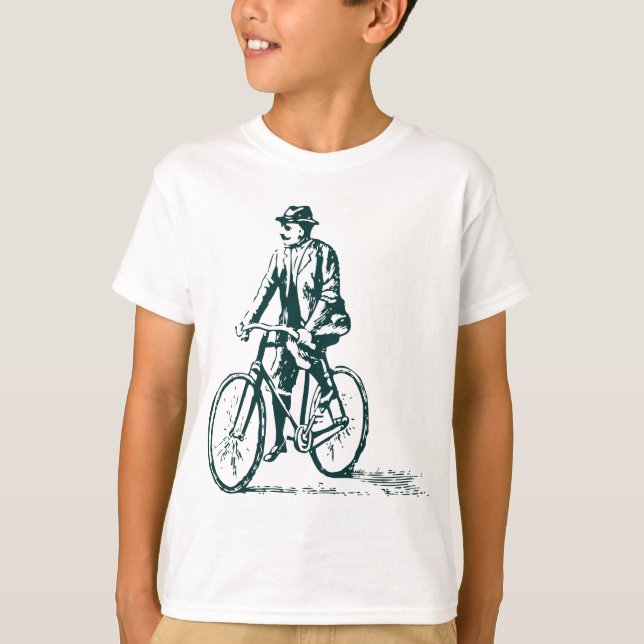 Man på en bike - Mörk grönt T-shirt (Framsida)