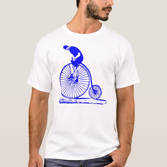 Man på en Penny Farthing - Blue T Shirt (Framsida)