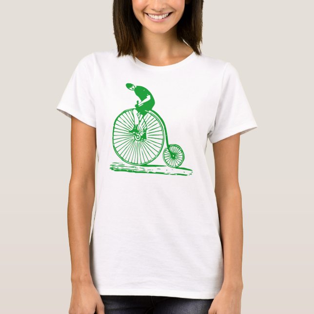 Man på en Penny Farthing - Grass Grönt T-shirt (Framsida)