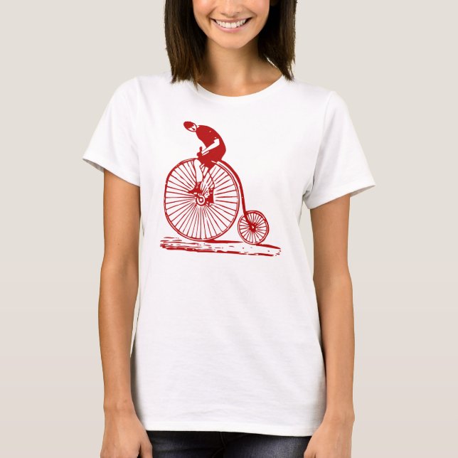 Man på en Penny Farthing - Ruby Red T-shirt (Framsida)