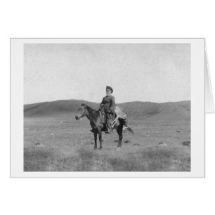 Man på häst med Slain Antelope Photograph Hälsningskort
