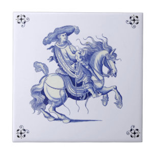 Man på Horseback Figural Blue Dutch Tile Repro Kakelplatta