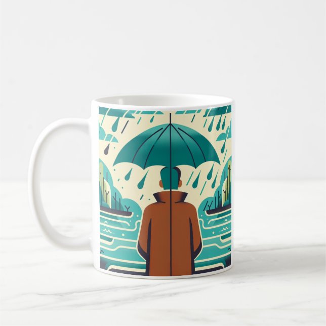 Man på regnig dag, paraplykaffe te mugg kopp (Vänster)