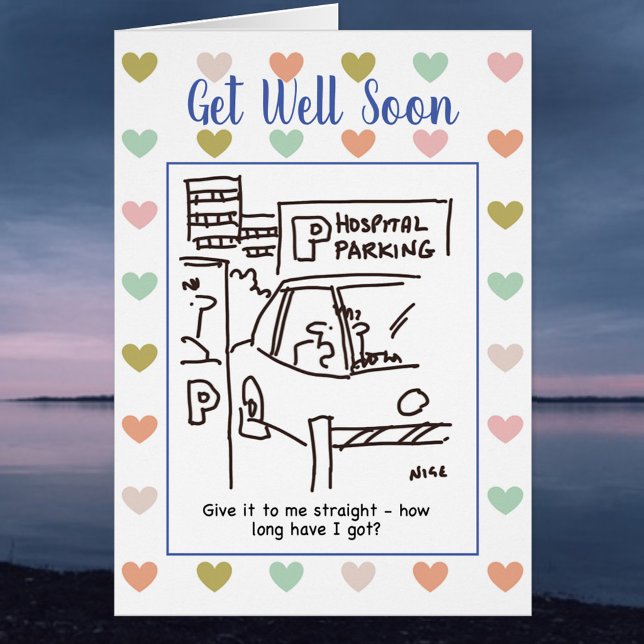 Man på sjukhusparkeringen frågar hur länge han har hälsningskort (Skapare uppladdad)