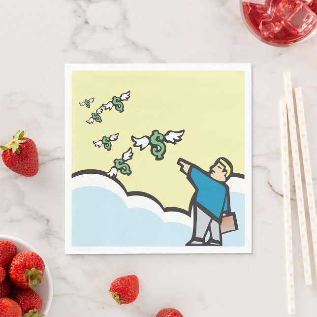 Man pekar på pengar med Vingar Pappersservett (Skapare uppladdad)