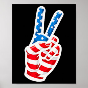 Män Pojkar Amerikansk Flagga Fredstecken Hand 4:e Poster