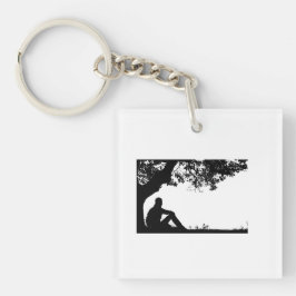 "Man reflekterar under Träd i Lugn Silhouette Ar