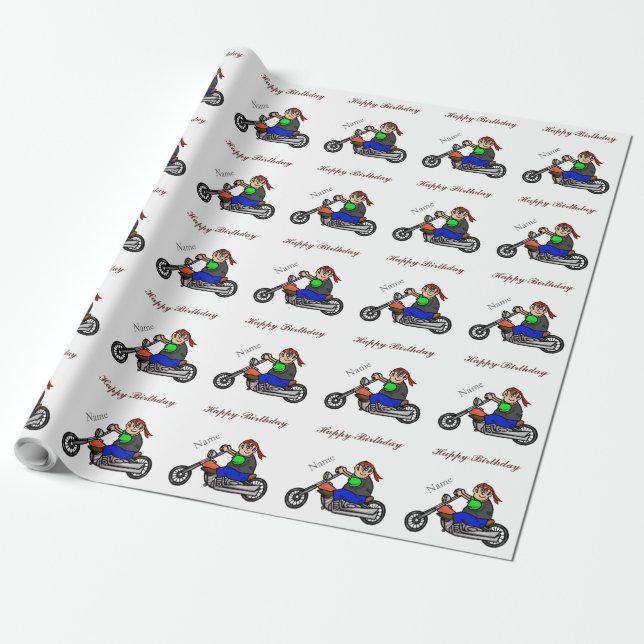 Man Riding Motorcycle Gift Wrap Presentpapper (Utrullad)