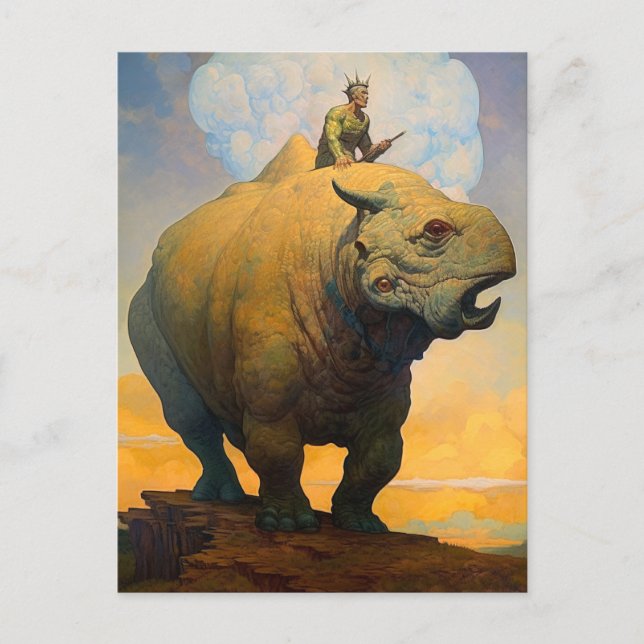 Man Riding Strange Beast Fantasy Science fiction Vykort (Framsida)