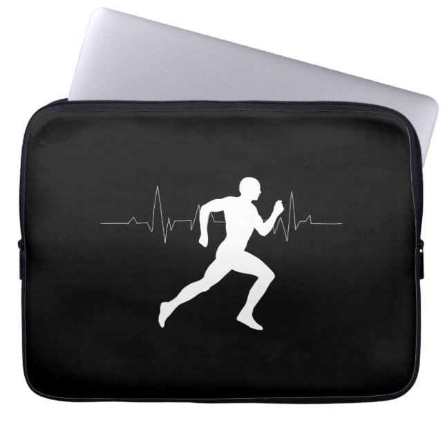 Man Running Springers Silhouette HeartBeat Line Laptop Fodral (Framsidan)