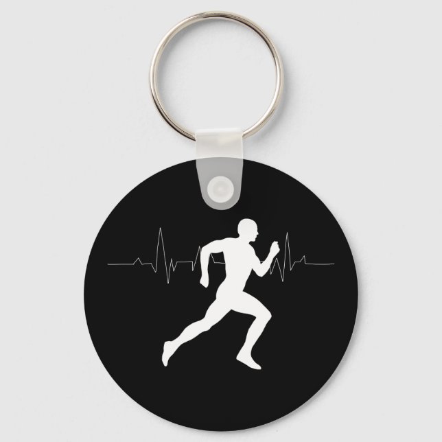 Man Running Springers Silhouette HeartBeat Line Nyckelring (Framsida)
