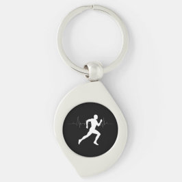 Man Running Springers Silhouette HeartBeat Line Swirl Silverfärgad Nyckelring