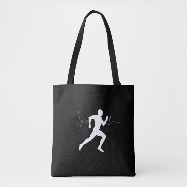 Man Running Springers Silhouette HeartBeat Line Tygkasse (Framsida)