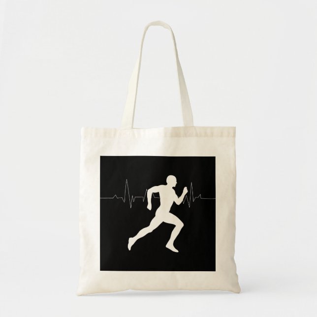 Man Running Springers Silhouette HeartBeat Line Tygkasse (Framsidan)