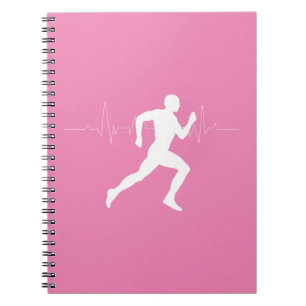 Man Running Springers Silhouette på Rosa Backgroun Anteckningsbok