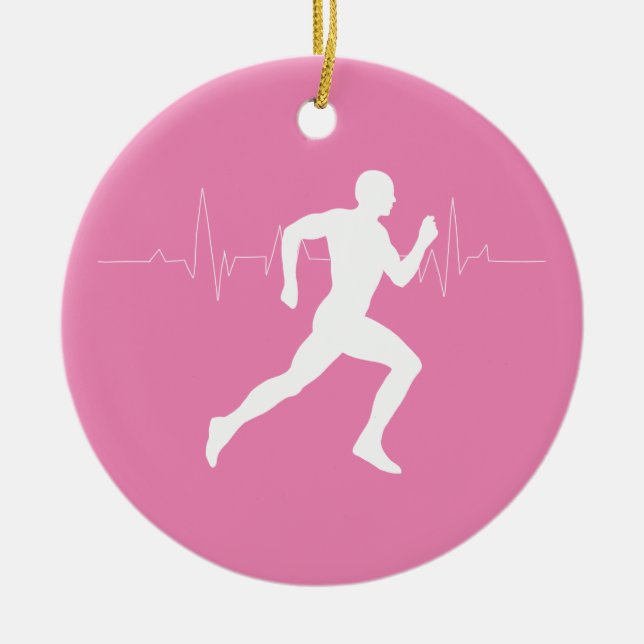 Man Running Springers Silhouette på Rosa Backgroun Julgransprydnad Keramik (Framsidan)