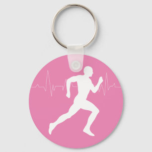 Man Running Springers Silhouette på Rosa Backgroun Nyckelring