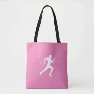 Man Running Springers Silhouette på Rosa Backgroun Tygkasse
