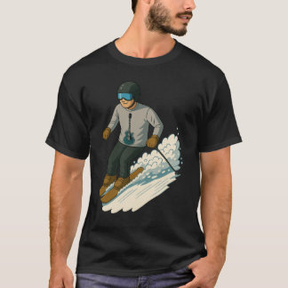Man snöskidåkning med gitarrskjorta genomskinlig t shirt