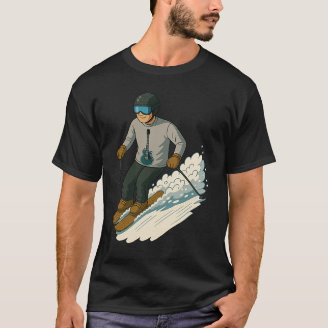 Man snöskidåkning med gitarrskjorta genomskinlig t shirt (Framsida)