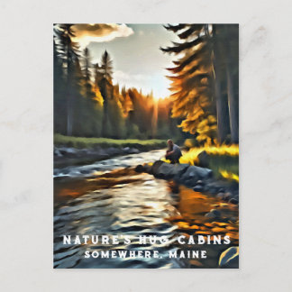 *~* Man Sol Fishing Stream AP49 River Maine Vykort