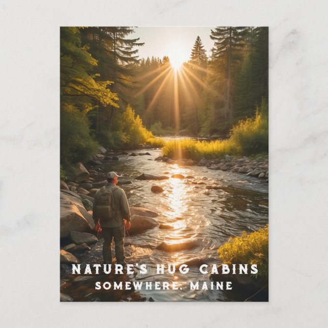 *~* Man Sol Fishing Stream Maine Peace AP49 Vykort (Framsida)