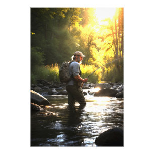 *~* Man Sol Fishing Stream Nature AP49 Fototryck