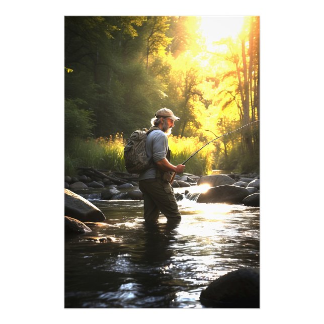 *~* Man Sol Fishing Stream Nature AP49 Fototryck (Framsidan)